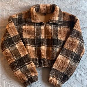 Plaid Crop Faux Fur Sweatshirt